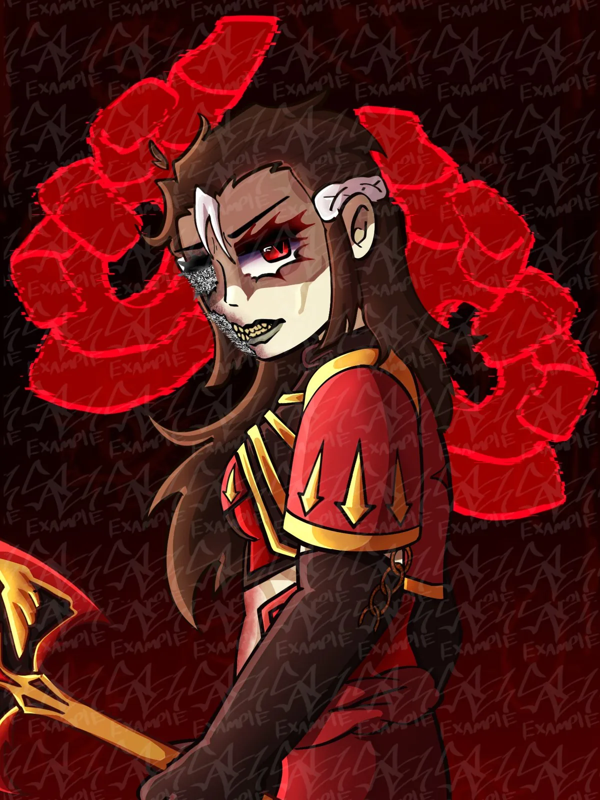 Ori — “A Girl Behind You” alt original, character with a battleaxe looking at the camera, digital illustration